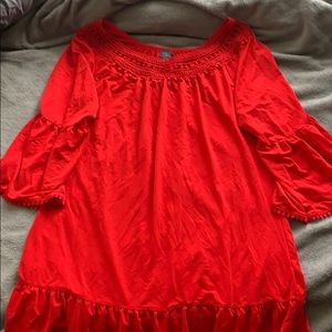 Red crochet neckline tunic